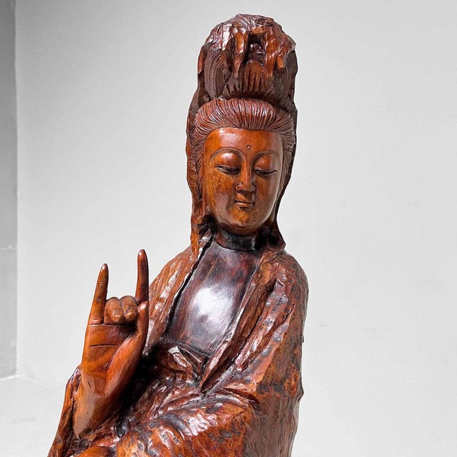 Large Wooden Goddess of Mercy Lord of Compassion Kannon Statue, Japan, 1800s For Sale - Image 3 of 18