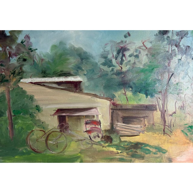 Large Vintage Impressionist Oil Painting of a Farm For Sale - Image 4 of 6