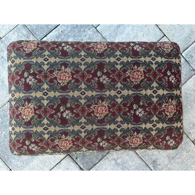 English Antique 19th Century Bobbin Leg Upholstered Wood Footstool For Sale - Image 3 of 12