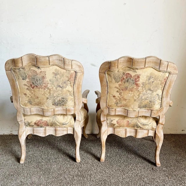 French Provincial French Provincial White Washed Floral Print Lounge Chairs by Century Furniture For Sale - Image 3 of 8