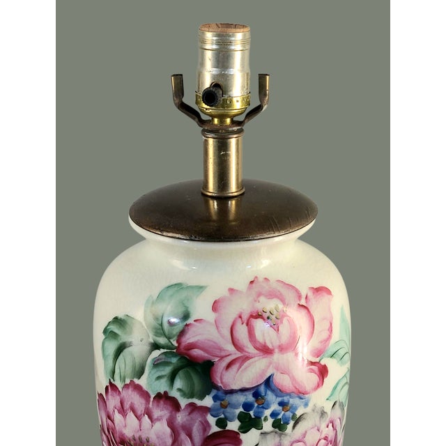 Mid 20th Century Vintage Frederick Cooper Hand Painted Peonies Signed Floral Table Lamp For Sale - Image 5 of 12