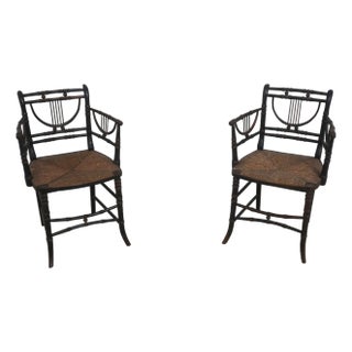 Pair of Antique Rush Seat Bamboo Sussex Type Chairs For Sale