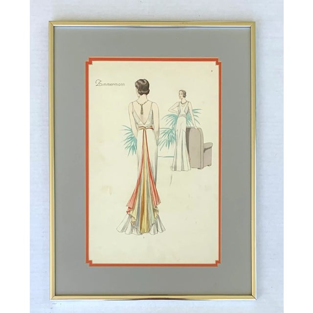 Early 20th Century 1930s French Art Deco Fashion Illustration Plate For Sale - Image 5 of 5