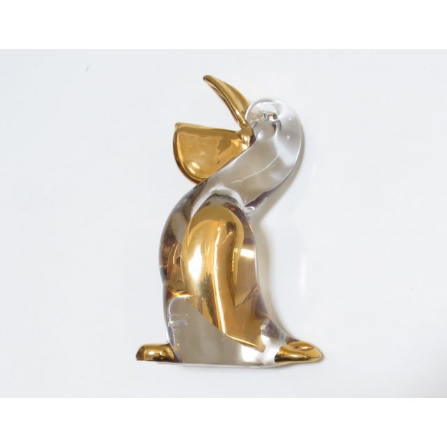 Hollywood Regency Vintage Murano Gold Infused Clear Glass Sculpture of a Pelican For Sale - Image 3 of 9