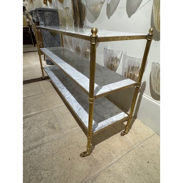 Transitional Custom French Directoire Style Brass and Marble Server For Sale - Image 3 of 6