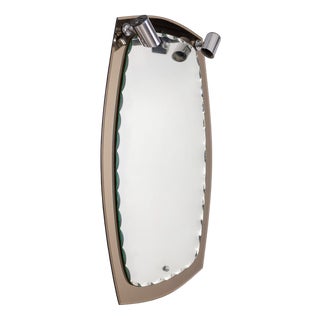 Vintage Italian Smoked Glass Wall Mirror with Spotlights, 1960s For Sale