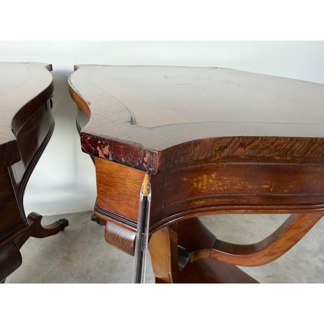 Vintage Eclectic Mahogany Curule-Base Side Tables With Brass Inlay – Pair For Sale - Image 15 of 18
