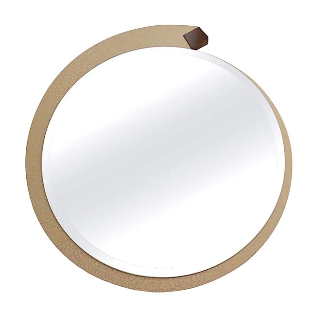 Glam Vintage Modern Ivory Crackle Round Revolving Spinning Mirror- Limited Edition- Signed by Design For Sale