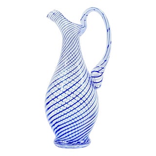 Mid-Century Murano Art Glass Mezza Filigrana Pitcher, Italy, 1960s For Sale