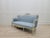 1970s Sky Blue Tufted French Provincial Sofa | Hand-Painted Floral Trim, Louis XV Style Settee For Sale In Miami - Image 6 of 12