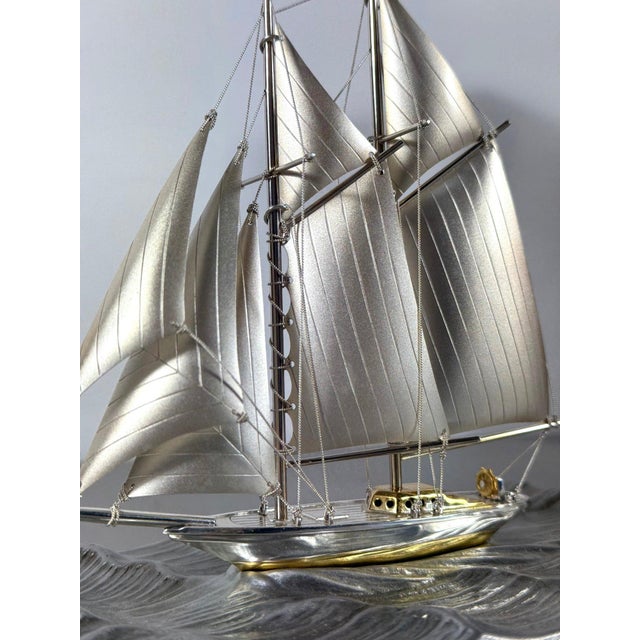 Rare Seki Takehiko Signed 985 Silver Yacht Model Original Box and Case Maritime Art For Sale - Image 13 of 17