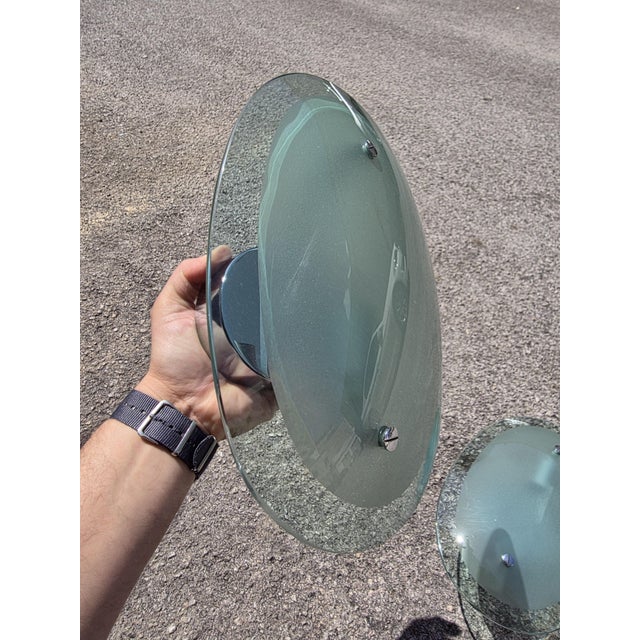 Concave Oval Wall Lights in Green Crystal from Cristal Art Torino, 1960s, Set of 2 For Sale - Image 6 of 14