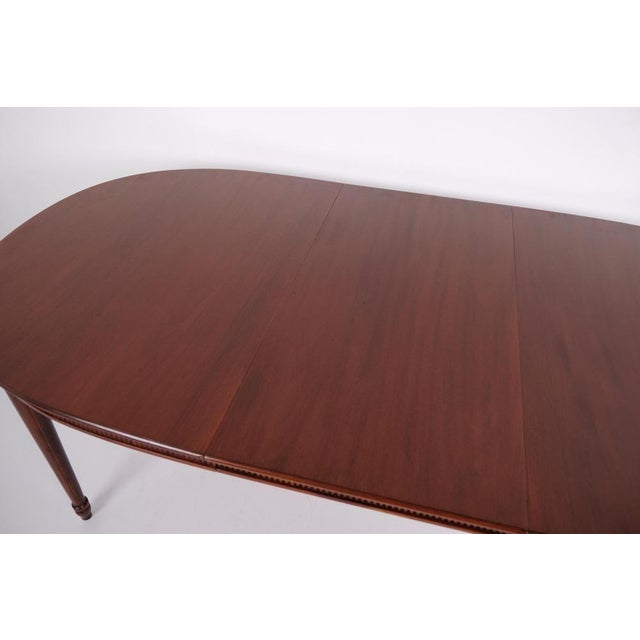 Brown Gustavian Style Oval Mahogany Dining Table with 3 Extension Leaves, 1940s For Sale - Image 8 of 14