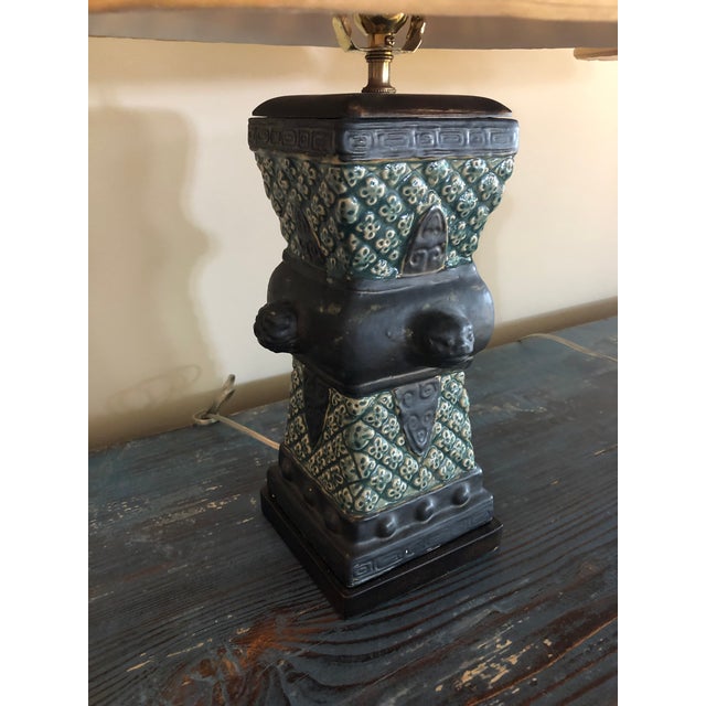 Wood 20th Century Primitive Style Ceramic Vase Table Lamps - a Pair For Sale - Image 7 of 9