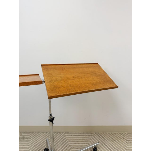 Danish Teak MCM Rolling Music Stand Adjustable Side Table 28"-37" Tall For Sale - Image 10 of 11