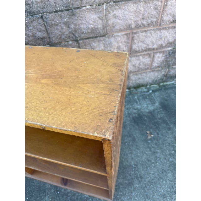 Vintage Rustic Pine Low Bookcase With Divided Open Shelving For Sale - Image 11 of 11