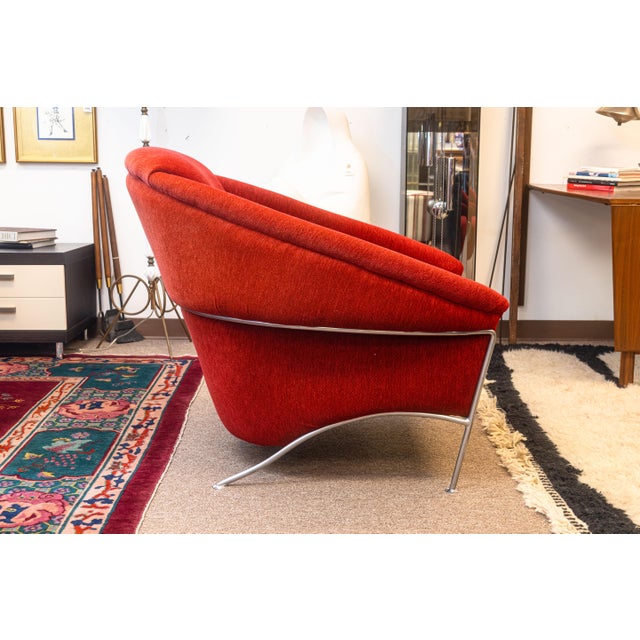 Thayer Coggin Vintage Milo Baughman Thayer Coggin Boldido Red Fabric Lounge Chair and Ottoman For Sale - Image 4 of 12