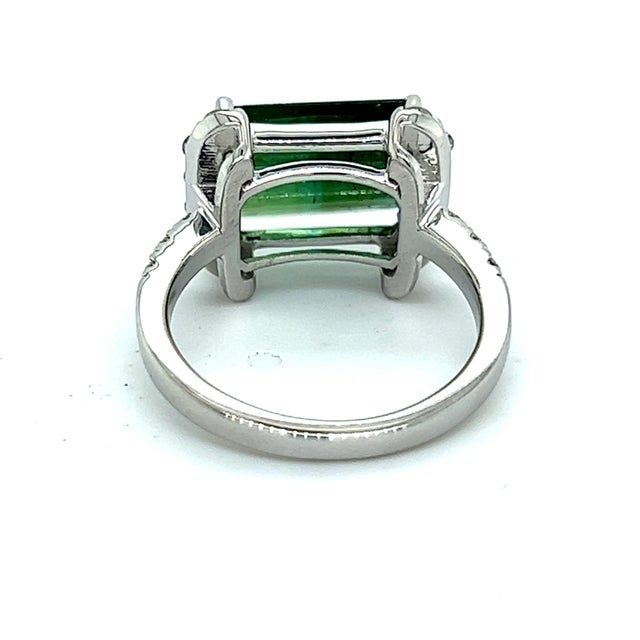 Green Natural Tourmaline Diamond Ring 14k W Gold 4.2 TCW Certified For Sale - Image 8 of 16