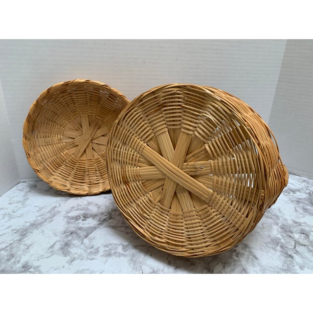 Vintage Wood Woven Storage and Decor Basket With South American Nut Tree Beads. Set of Three For Sale - Image 10 of 12