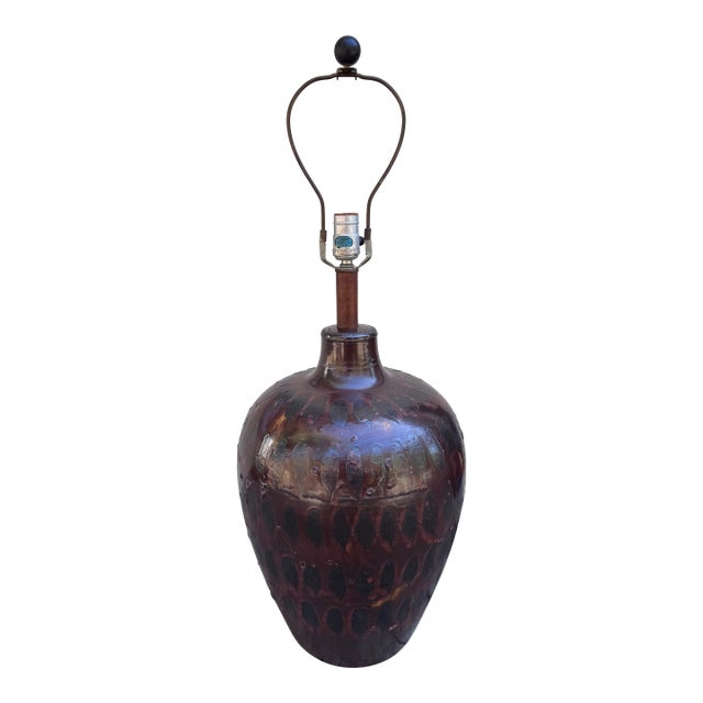 Large Italian Studio Pottery Table Lamp, Volcanic Lava Glaze, Circa 1960s–70s For Sale