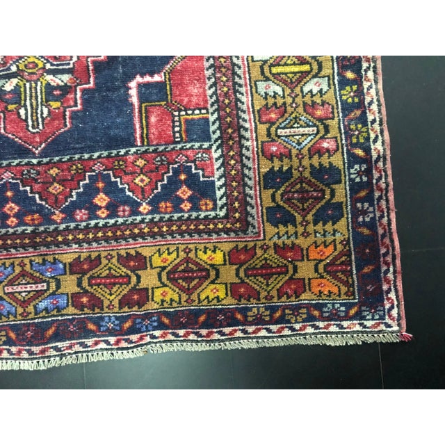 Vintage Ethnic Medallion Design Turkish Red and Blue Rug For Sale - Image 9 of 11