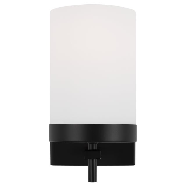 The Zire one light wall sconce in Midnight Black offers shadow-free lighting in your powder room, spa, or master bath...