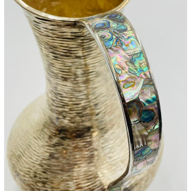 1960s Mexican Los Castillo Taxco Silver-Plated Pitcher With Abalone Handle For Sale - Image 15 of 18