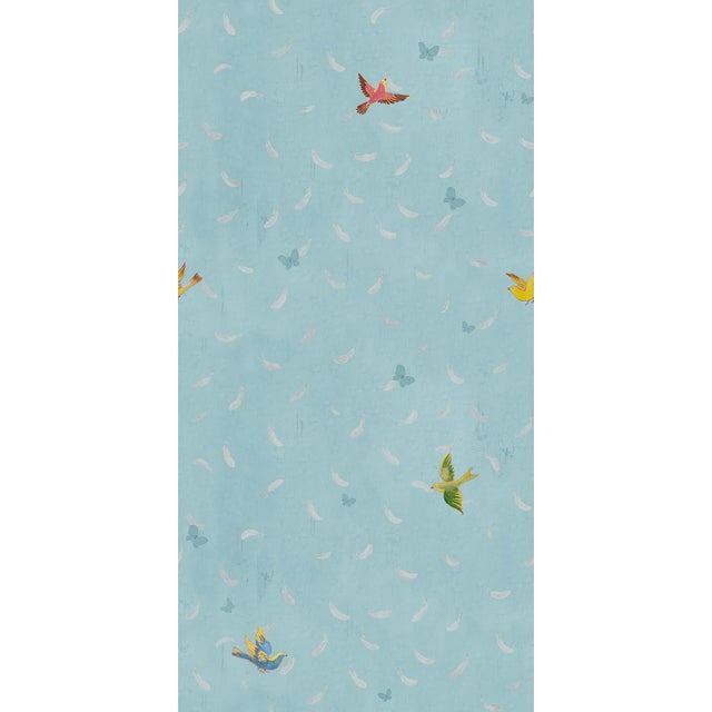 Feathers (var. 1) Wallpaper by Paule Marrot in Blue For Sale