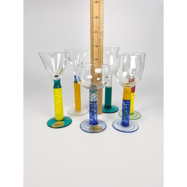 Vintage Nouveau Art Glass Cordials – Hand Blown Czech Shot Glasses, Set of 5 For Sale - Image 6 of 6
