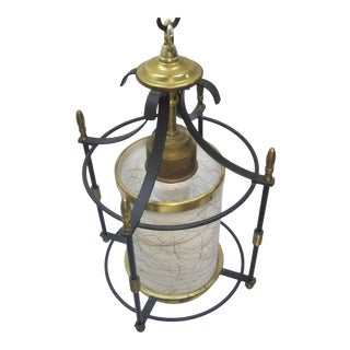 Vintage 1950’s Spaghetti String Milk Glass Pendant Fixture. For Sale
