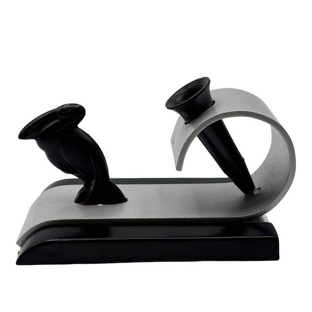 Metal 1930s Streamline Art Deco Chrome & Iron Pelican Fountain Pen Holder by Esterbrook For Sale - Image 7 of 13