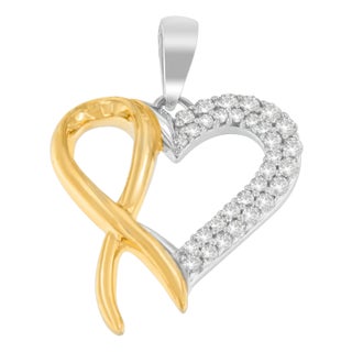 .925 Sterling Silver Two Toned 1/4 cttw Round Cut Diamond Pendant Necklace (H-I, I2-I3) For Sale