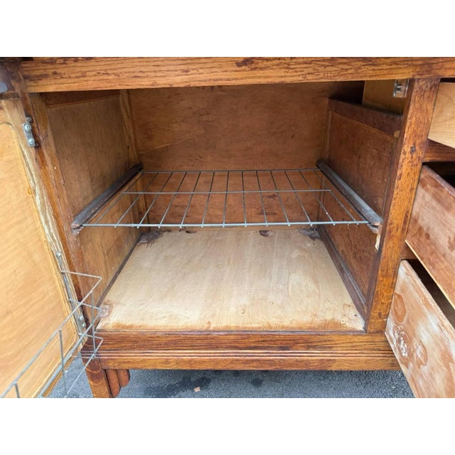 Antique Early 20th Century Farmhouse Kitchen Hoosier Oak Wood Pantry Cabinet or Cupboard With Pie Safe and Flour Sifter for Decor. For Sale - Image 11 of 11