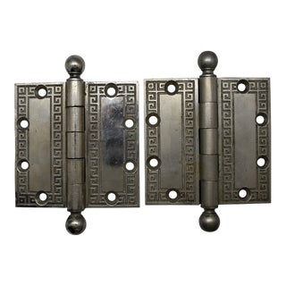 1900s Yale Silver Greek Key Hinges - a Pair For Sale