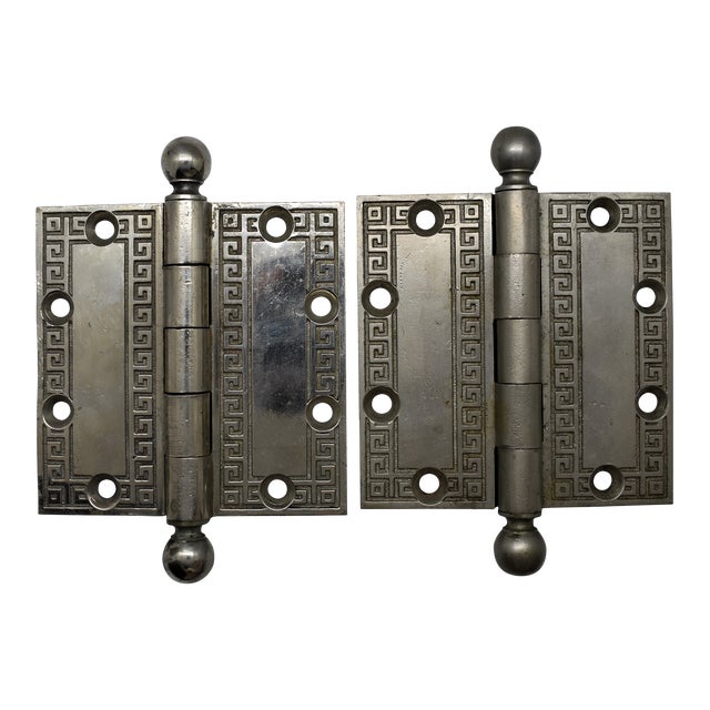 1900s Yale Silver Greek Key Hinges - a Pair For Sale