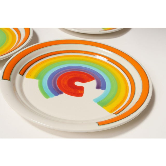 1960s Set of Eight Italian Porcelain Salad and Dinner "Rainbow" Plates by Mancer For Sale In New York - Image 6 of 16