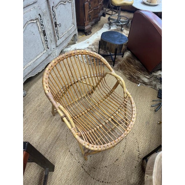 Brown Mid-Century Modern French Bamboo Rattan Chair – Vintage Accent Seating For Sale - Image 8 of 8