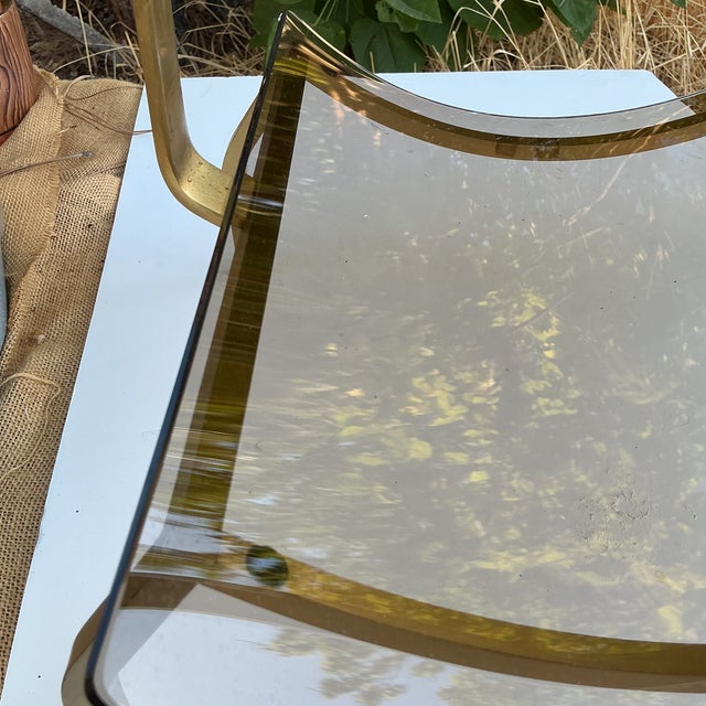 MCM Brass and Glass Modern Fireplace Wood Holder For Sale - Image 4 of 16