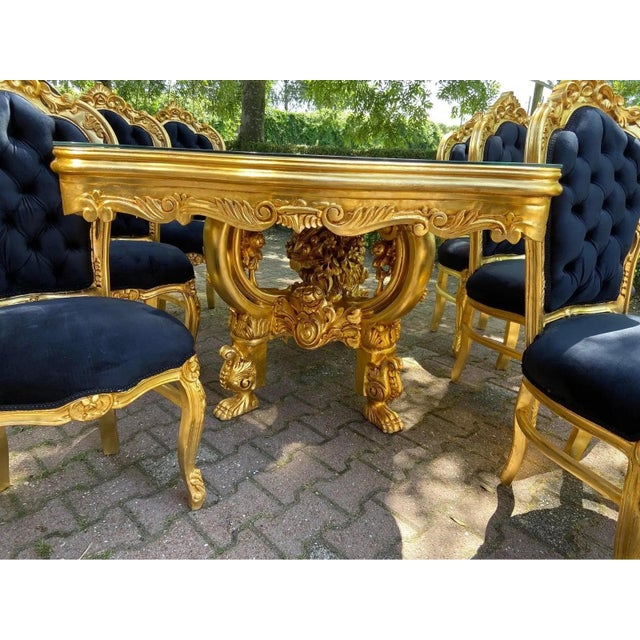 1980 Italian Baroque Gold Beech Black Velvet Dining Set - 7 PCS For Sale - Image 16 of 17