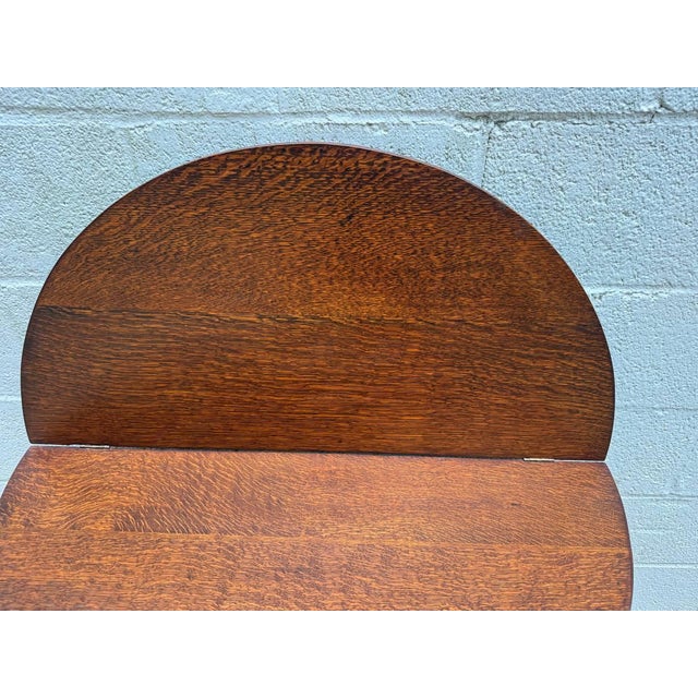 Antique Half Moon Tiger Oak Demi Lune Single Drawer Console Table For Sale - Image 11 of 15