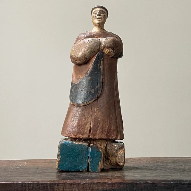 19th Century Spanish Hand Carved Polychrome Santo Sculpture For Sale - Image 9 of 9