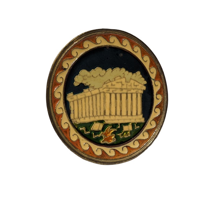 Vintage Greek Parthenon Enameled Brass Decorative Wall Hangings- Set of 2 For Sale - Image 9 of 12
