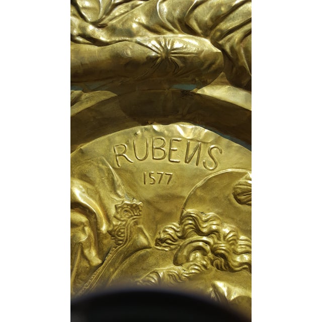 Late 18th Century Antique Tribute to Pierre Paul Rubens Hand Hammered Brass Charger For Sale - Image 4 of 6