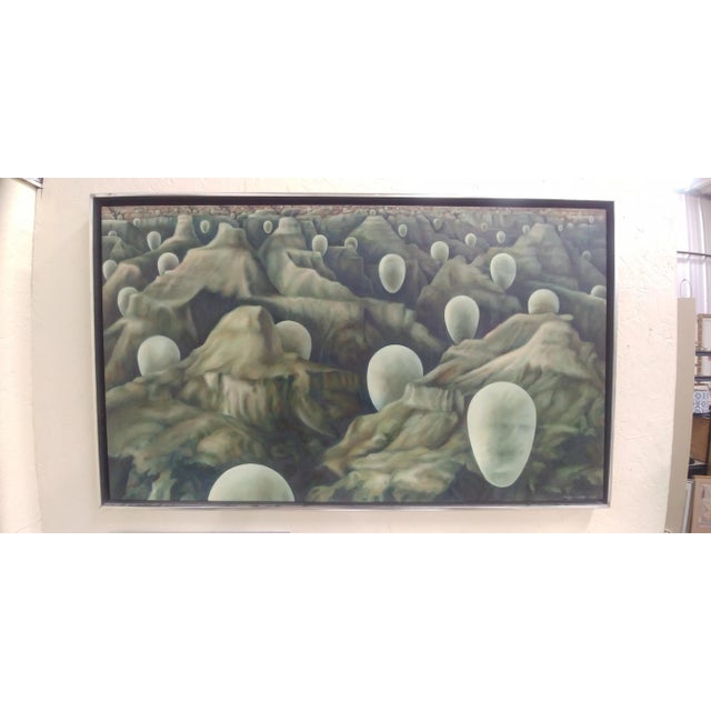 1970s "Eschatos No. 6" Surrealist Landscape Oil Painting by Clarence Holbrook Carter, Framed For Sale - Image 10 of 10