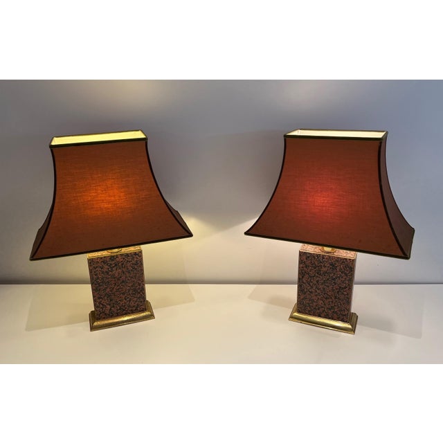 1970s Mid Century Modern Chinese Wood and Gilt Metal with Pagoda Shade Table Lamps - a Pair For Sale - Image 11 of 12
