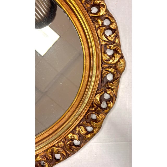 Traditional Vintage Oval Carved Giltwood Mirror For Sale - Image 3 of 3