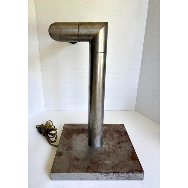 1960s Industrial Modernist Patinated Brushed Steel Adjustable Desk Task Lamp For Sale - Image 11 of 16