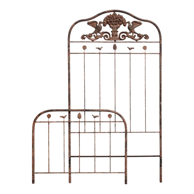 Vintage French Country Brown Crackle Twin Bed Frame ~ Headboard Footboard &Rails For Sale