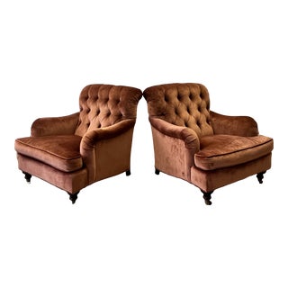 English Roll Velvet Arm Chairs - a Pair For Sale
