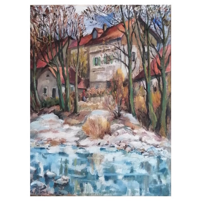 André Julien, Prina, Maisons à Pont d'Arve, Oil on Wood For Sale